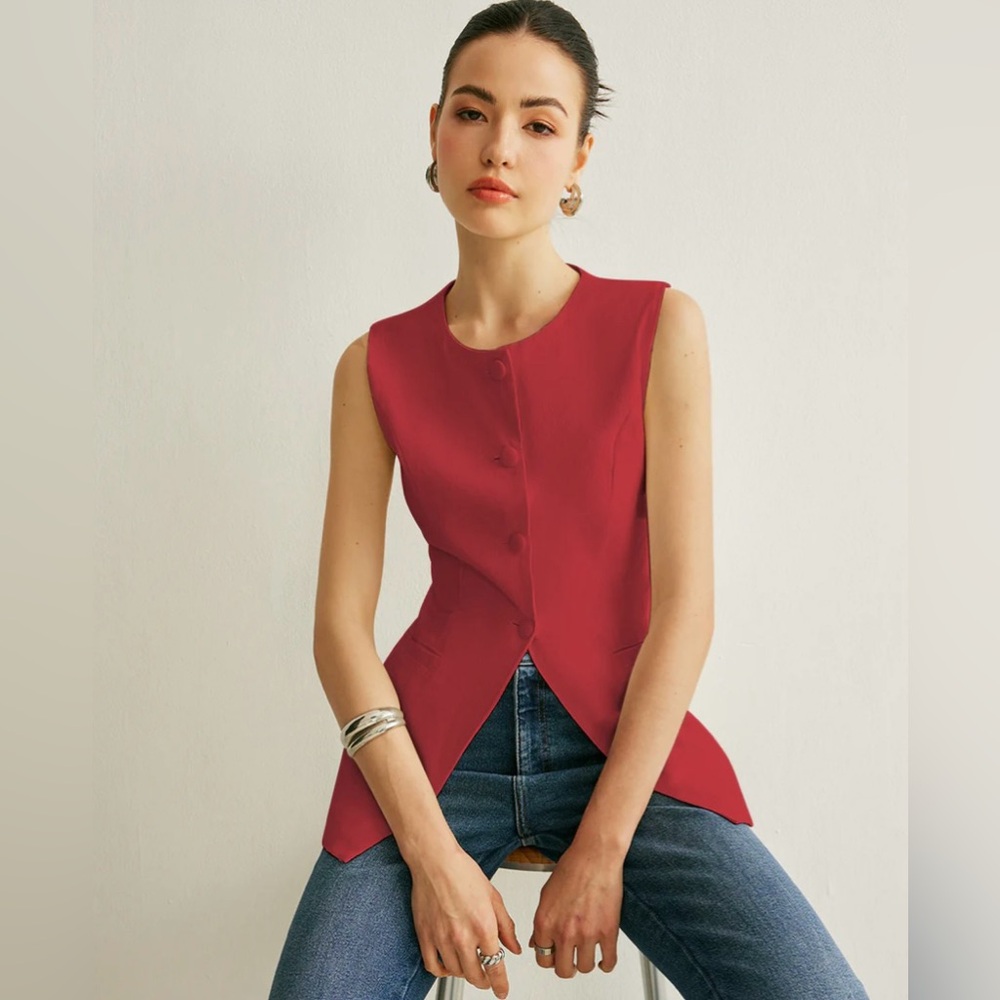 Red Button Down Vest